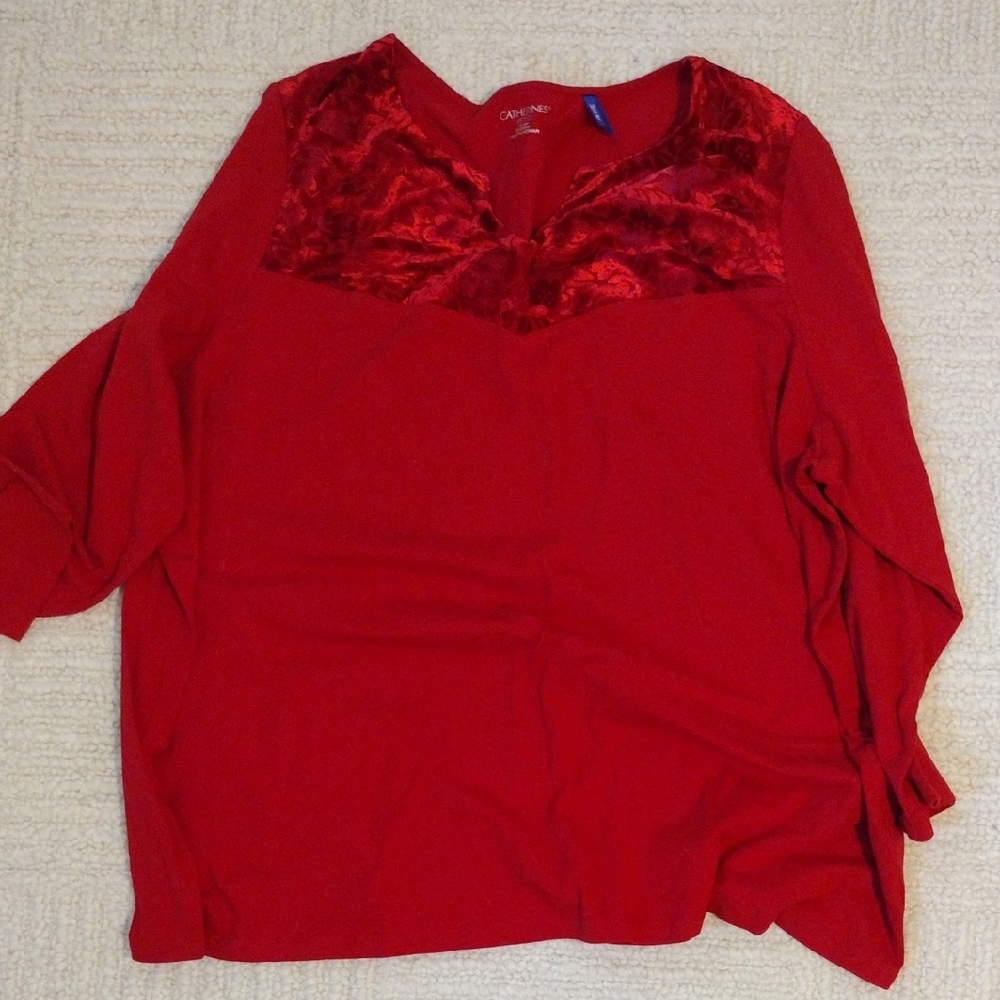 Women's Red Velvet Accent Top